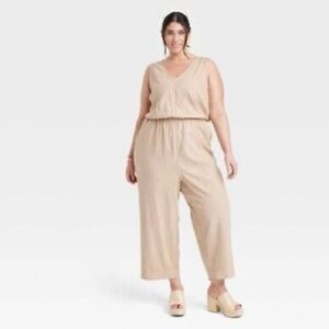 Universal Thread Tan Sleeveless Jumpsuit with Elastic Waist